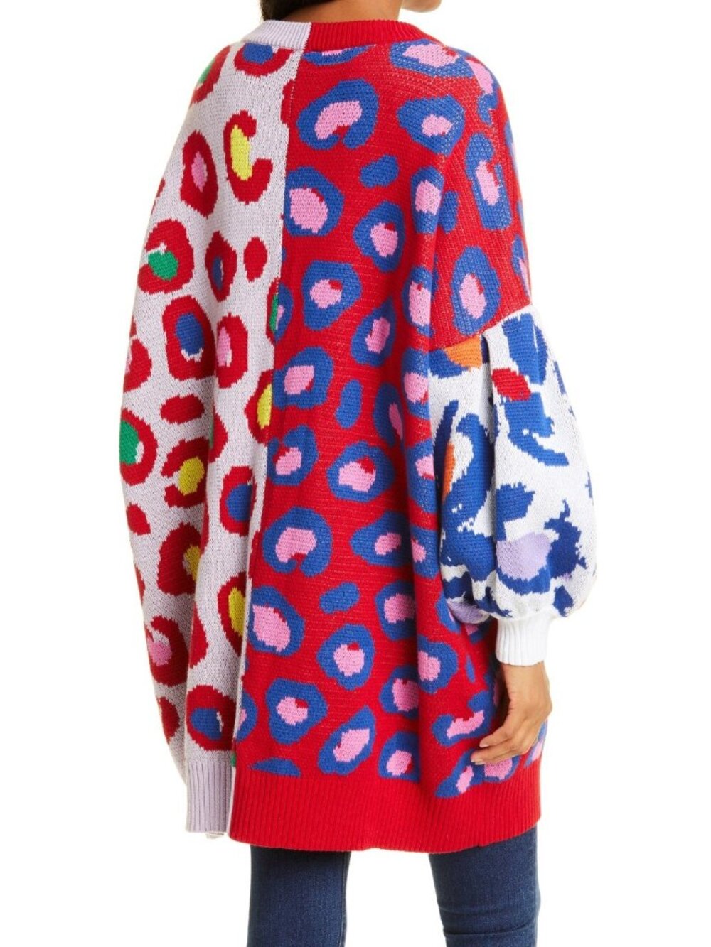 Farm RIO Leopard Pop Cotton Cardigan Sweater S Oversize Baggy Relaxed Multicolor - Picture 12 of 13